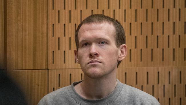 The court was told Mr Hickey sent links to an edited video depicting gunman Brenton Tarrant’s (pictured) live-streamed attack in 2019. Tarrant was jailed for life for killing 51 Muslim worshippers last year.