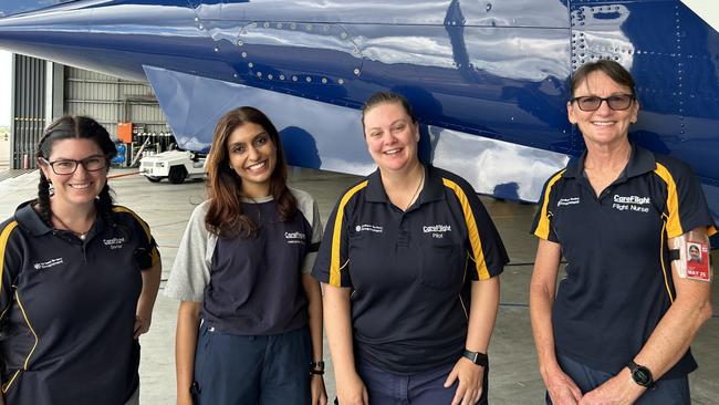 Deputy Medical Director, Dr Sarah Mackney, Dr Bash Jagarlamudi, Pilot Anna Pescatore and Flight Nurse and Midwife Trudy Guiney. Picture: CareFlight