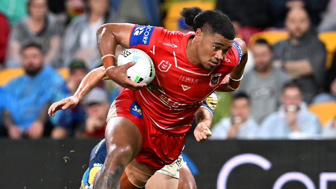 Moses Suli scored a crucial try for the Dragons against the Titans. Picture: Bradley Kanaris/Getty Images