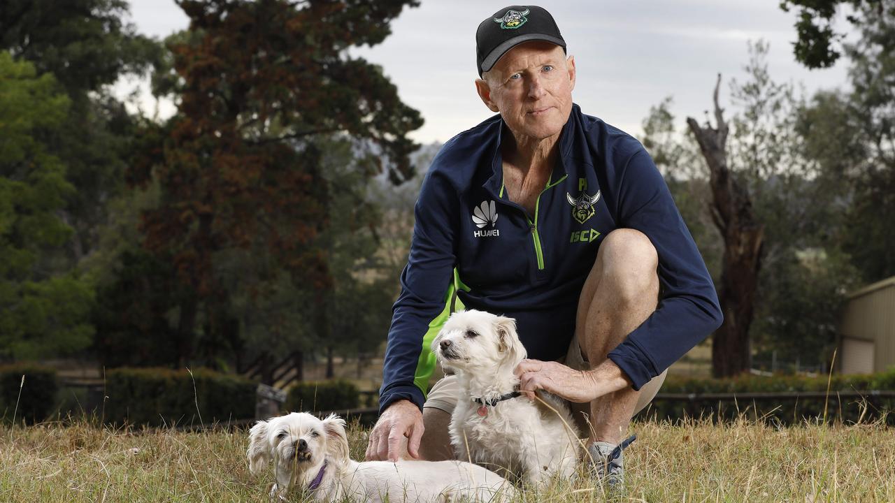 Former NRL coach Peter Mullholland talking about his cancer battle with his beloved dogs Harvey and Honey.  Photos by Chris Pavlich for The Daily Telegraph