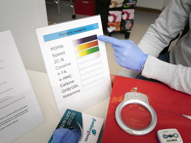 Chemical colour range to determine the drug purity in Amsterdam, The Netherlands. Picture: Judith Jockel