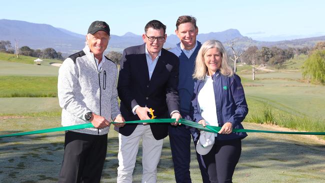 Greg Norman and Premier Dan Andrews open the course. Picture: David Crosling