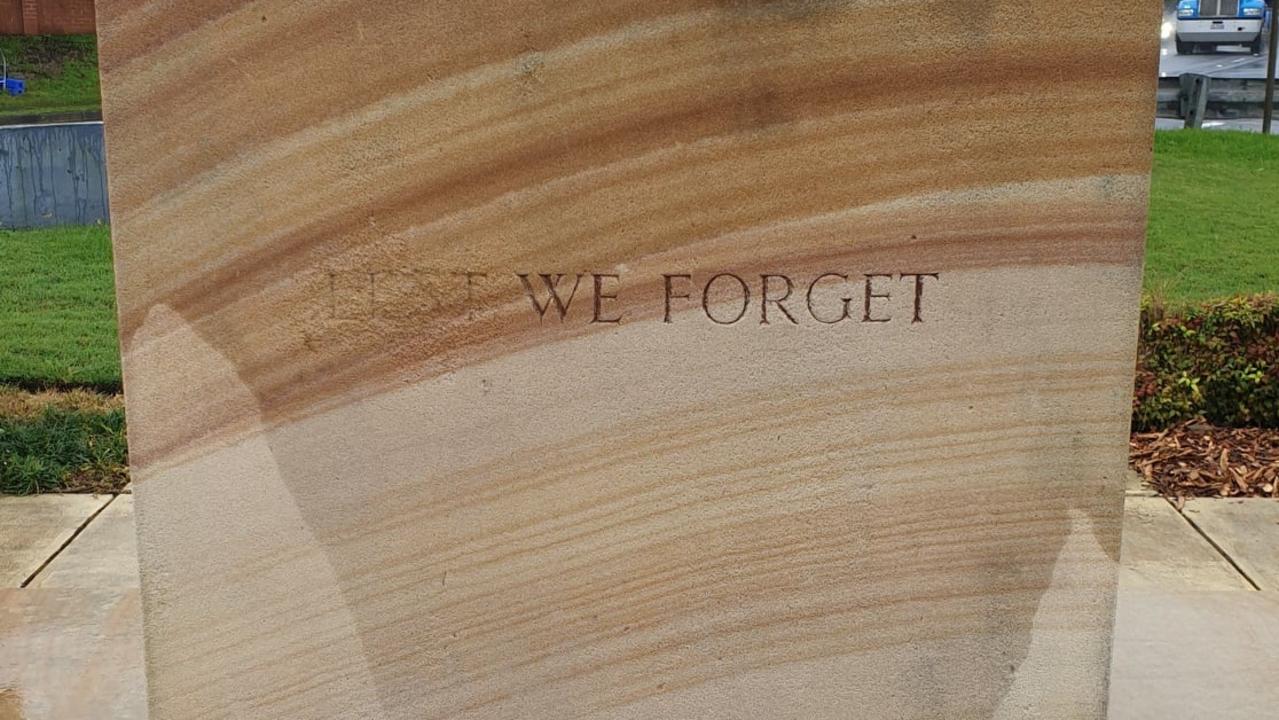 An ANZAC memorial stone at Ryde was vandalised this week to read "We Forget". Picture: NSW Police