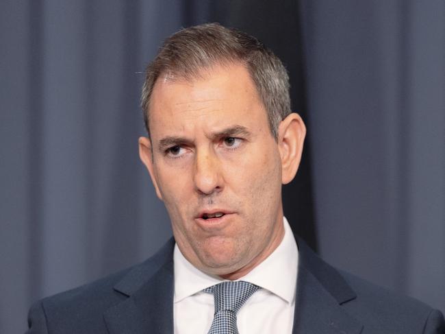 CANBERRA, AUSTRALIA, NewsWire Photos. DECEMBER 16, 2024: Australian federal treasurer Jim Chalmers holds a press conference in The Blue Room at Parliament House in Canberra. Picture: NewsWire / David Beach