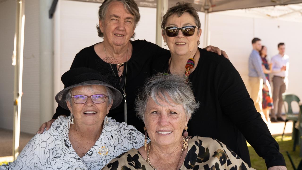 Donna Ross, Karen Manton, Bev Evansa nd Del Grant at the Gympie Muster Races. Saturday, August 19,. 2023. Picture: Christine Schindler