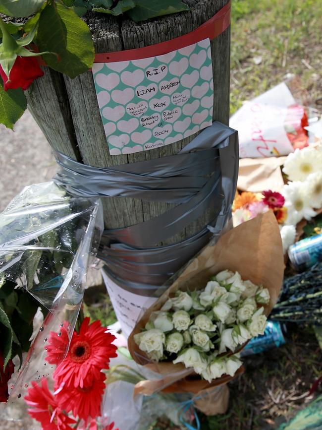 Flowers laid to pay tribute to Liam Anderson following his death. Picture: Toby Zerna