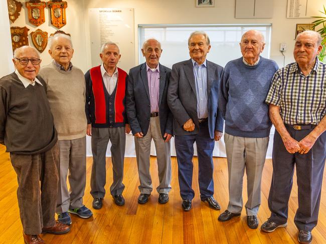 Seven of the original 65 Buchenwald Boys at the 2017 Buchenwald Ball. Picture: Andrew Harris