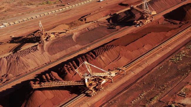 Iron ore being stockpiled for export at Port Hedland in Western Australia. Picture: AFP