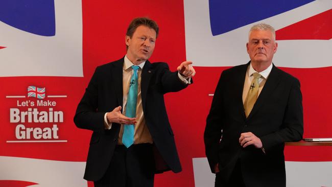 Reform UK leader Richard Tice, left, and Lee Anderson announce the latter’s defection in London on Monday. Picture: Getty Images