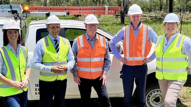 L-R Keppel MP Brittany Lauga, Rockhampton Mayor Tony Williams, Rockhampton MP Barry O’Rourke, Transport Minister Mark Bailey and federal Infrastructure Minister Catherine King. Photo Supplied