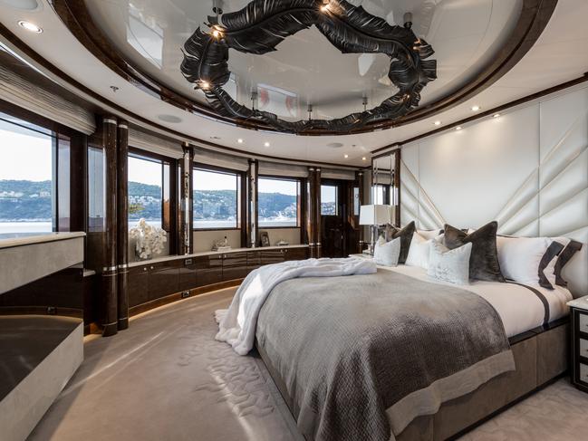 One of the bedrooms on Holly Valance and billionaire husband Nick Candy’s $96 million yacht. Picture: Y CO Scholey Photography