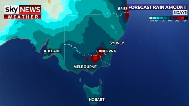 Huge amounts of rain could fall in the next week. Picture: Sky News