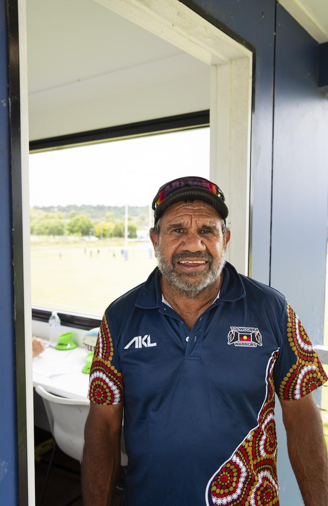 Tom Clevin in the announcers box at the Warriors Reconciliation Carnival women's games hosted by Toowoomba Warriors at Jack Martin Centre, Saturday, January 18, 2025. Picture: Kevin Farmer