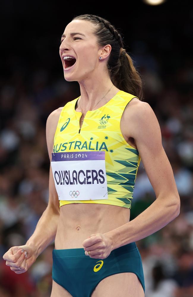 Nicola Olyslagers celebrates during the women's high jump final. Picture:Cameron Spencer/Getty Images