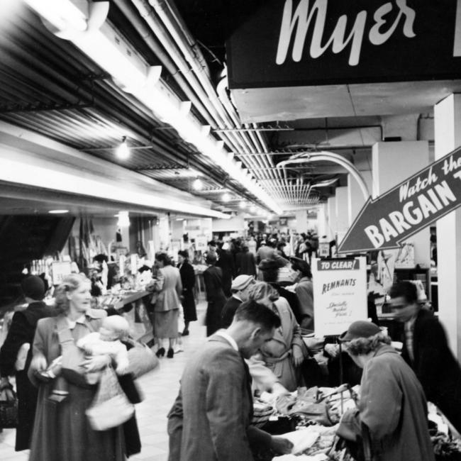 Myer’s much-loved Bargain Basement, pictured in 1952, was still going strong in ‘88, but closed in 1996.