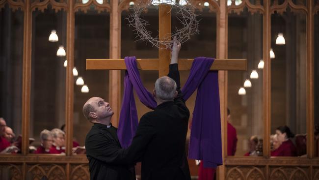 Anglican Dean of Hobart Richard Humphrey during the Good Friday service at St David’s Cathedral. Picture: Chris Kidd