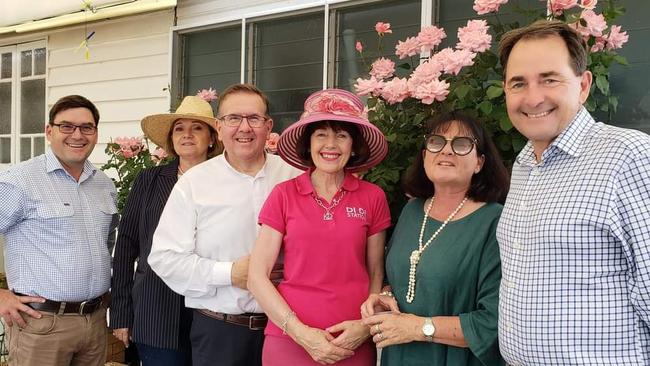 (From left) Michael Duff, Toni O’Shannessy, Father Mark Franklin, Kathy Duff, Susan Duff and Stephen Duff.