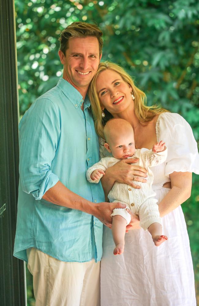 Byron Fay, Briony Benjamin and their baby son, Charlie, Picture: Glenn Campbell