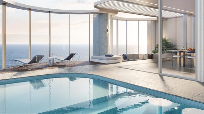 The pool deck of the penthouse.