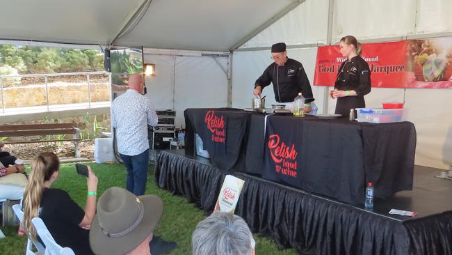 There were many cooking demonstrations in the Food Lovers Marquee at the Relish Food & Wine Festival. Here we have Andrew Kemp from Portside Cafe and Restaurant.