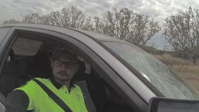 Triple murderer Ben Hoffmann is pulled over by police on the morning of his 2019 Darwin killing spree. Picture: Courts NT