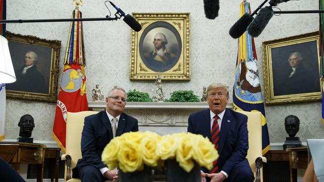 President Trump and Mr Morrison during a meeting in the Oval Office.