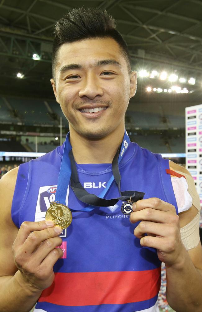 Lin Jong strapped the opposite shoulder and dominated a VFL grand final. Picture: Michael Klein