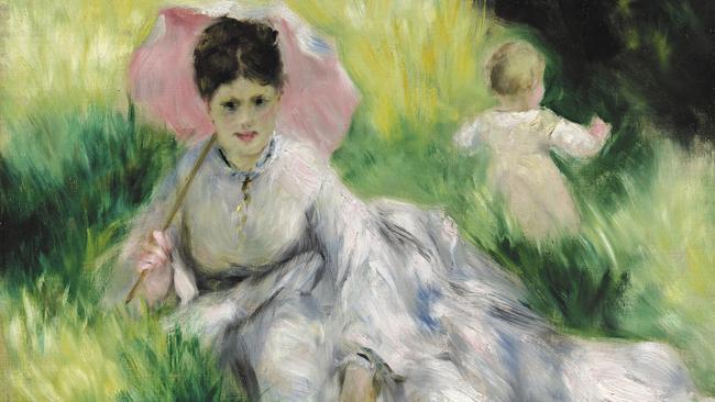 Pierre Auguste Renoir, Woman with a Parasol and Small Child on a Sunlit Hillside, c.1874-76. Picture: NGV