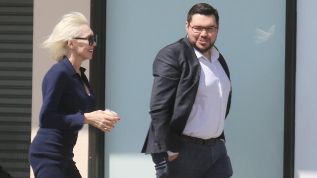 Bruce Lehrmann and solicitor Zali Burrows in Hobart. Picture: Elise Kaine