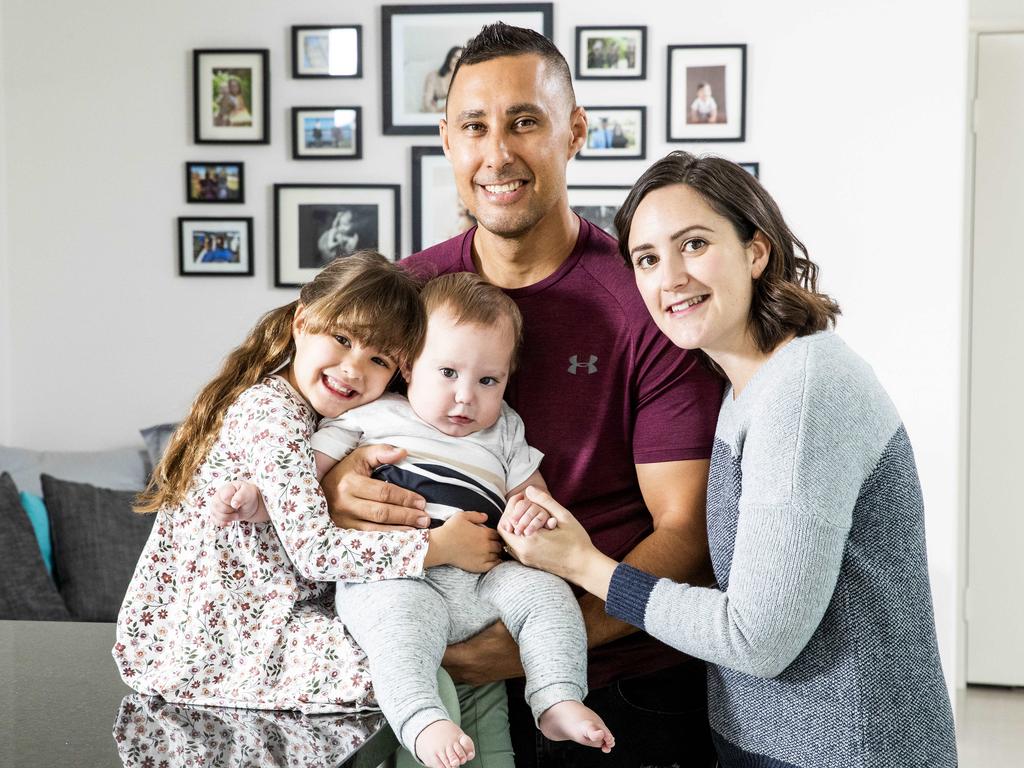 Simon and Chloe Zapantis with 6-year-old Teleah and 10-month-old Levi. Picture: Richard Walker