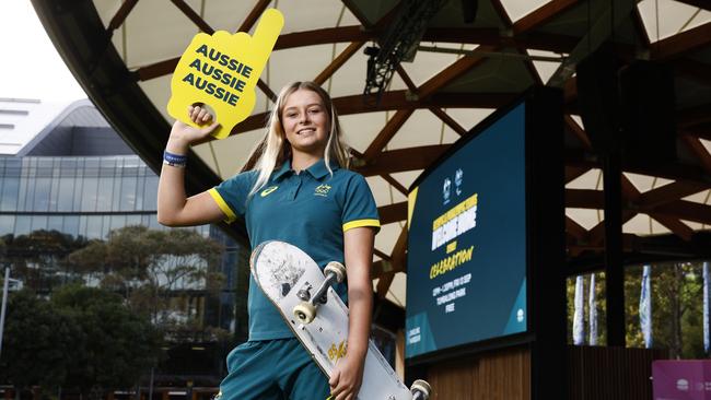 Olympic Skateboarder Ruby Trew will be at the NSW Welcome Home event at Tumbalong Park for our Olympians and Paralympians on Friday. Picture: Richard Dobson