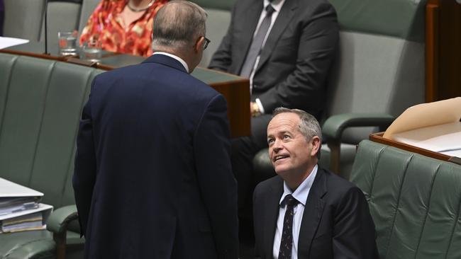 Mr Shorten and Mr Albanese teamed up to rip into Mr Morrison. Picture: NCA NewsWire / Martin Ollman