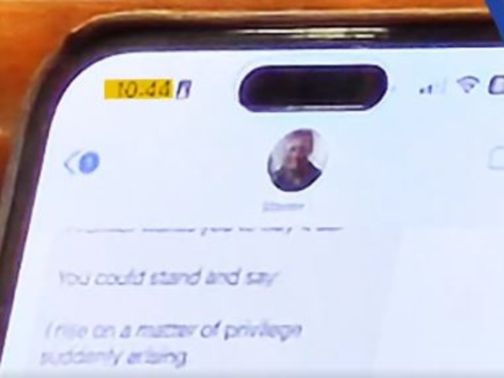 A text has emerged purportedly showing a message from Mr Miles to Ms King on October 11 in which he suggests she rise in parliament on a matter of privilege to apologise for the “error of judgment”. Picture: 9 News