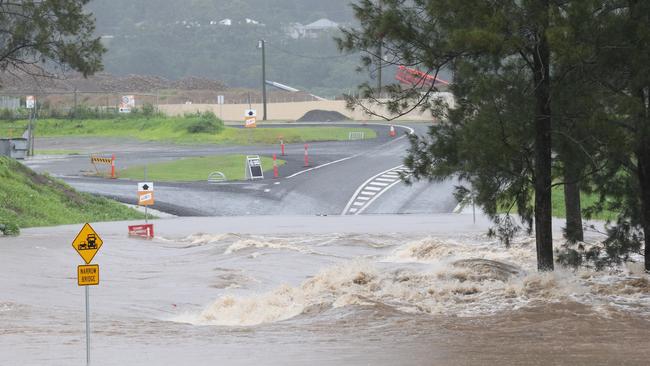 Flooded roads block access to the quarry at Oxenford. Picture: Glenn Hampson