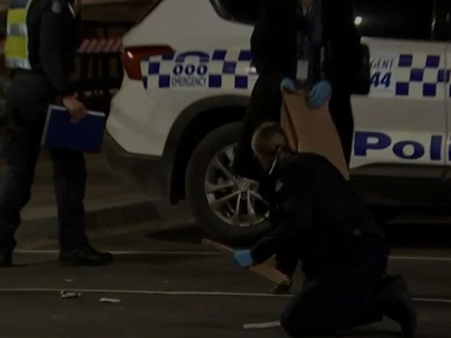 Police outside Pacific Epping after terrified shoppers fled the scene. Picture: Channel 7/Sunrise