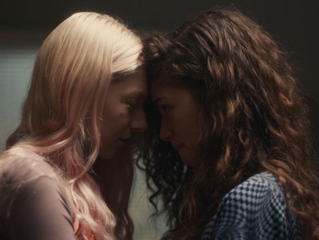 Hunter Schafer and Zendaya in a scene from Euphoria.