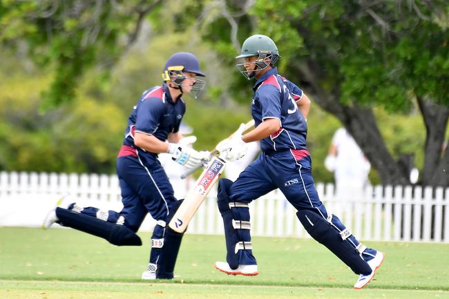 TSS batsman Jaxson Davies and Dushyant Thaman GPS First XI cricket between TSS and ACGS Saturday February 1, 2025. Picture, John Gass