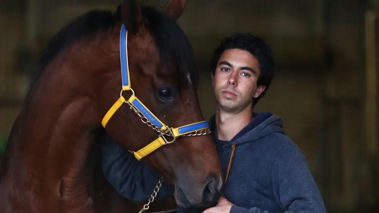 Rubick with Gerald Ryans foreman Sterling Alexiou at Ross McDonalds Caulfield stables this morning. Pic: Michael Klein