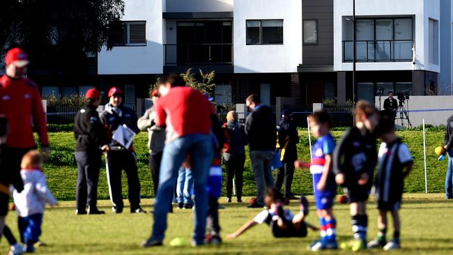 Junior footballers play on a park near Mr Dank’s home. Picture: AAP