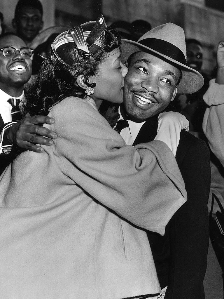 Martin Luther King being kissed by his wife Coretta in Montgomery, Alabama in 1956.