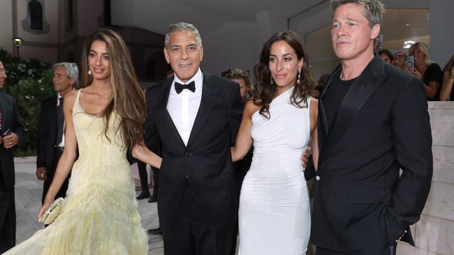 The Clooneys, Brad Pitt and Ines de Ramon had been out for dinner altogether the night before. Picture: Getty Images.