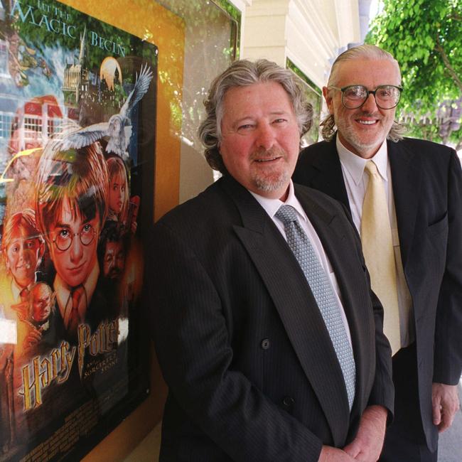 Village Roadshow chairman John Kirby (L) and MD Graham Burke at Roxy Theatre at Movie World on the Gold Coast as they prepare for AGM.