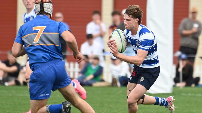 Jacob Johnson returns the ball for Nudgee College. GPS First XV rugby between Churchie and Nudgee College. Saturday July 27, 2024. Picture, John Gass