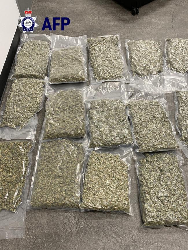 Australian Federal Police discovered 26kg of cannabis inside checked luggage at Adelaide Airport. Picture: AFP