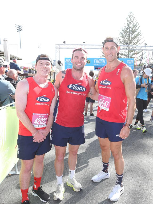 Gold Coast Marathon 2023 Aydan Carlini, Haydn Kiel and Matt Jones. 1 July 2023 Southport Picture by Richard Gosling