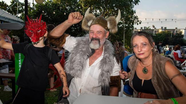 Flinn Hayward, Paul Butler and Jodi Hayward at the 2024 Dinah Beach Viking Funeral. Picture: Pema Tamang Pakhrin