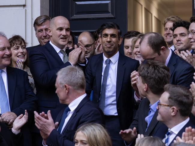 LONDON, ENGLAND - OCTOBER 24: Conservative party leader Rishi Sunak arrives at CCHQ on October 24, 2022 in London, England. Rishi Sunak was appointed as Conservative leader and the UK's next Prime Minister after he was the only candidate to garner 100-plus votes from Conservative MPs in the contest for the top job. (Photo by Dan Kitwood/Getty Images)