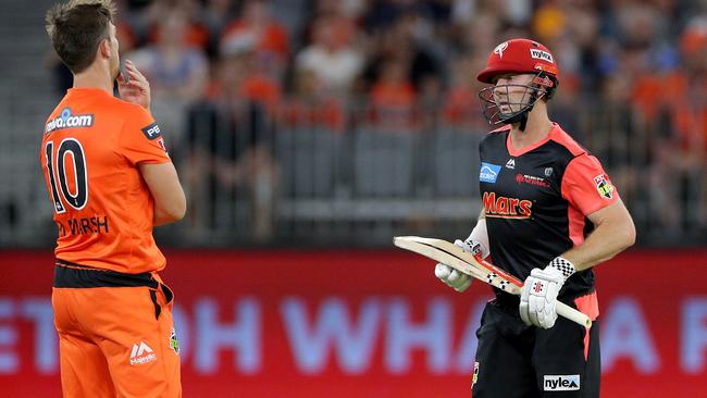 Mitchell Marsh and Shaun Marsh went head-to-head in Perth. Picture: AAP Images