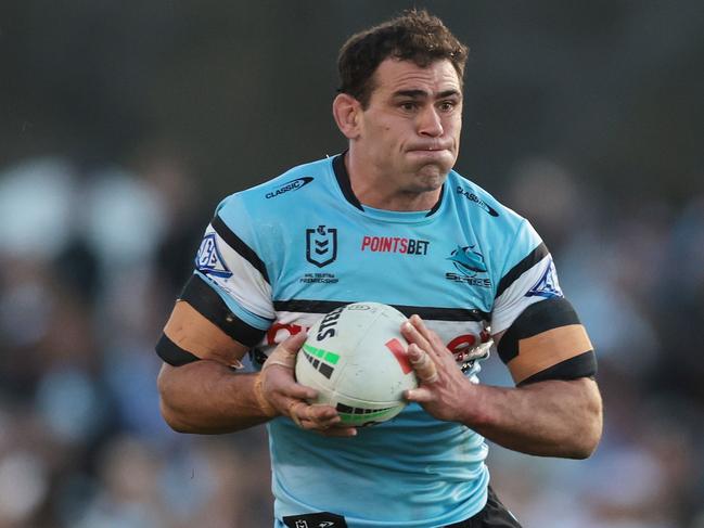 SYDNEY, AUSTRALIA - JUNE 18:  Dale Finucane of the Sharks in action during the round 16 NRL match between Cronulla Sharks and Canterbury Bulldogs at PointsBet Stadium on June 18, 2023 in Sydney, Australia. (Photo by Mark Metcalfe/Getty Images)