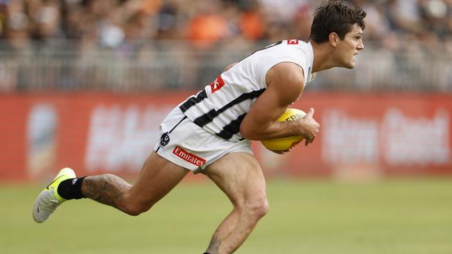 Lachie Schultz plays for Collingwood against GWS last Sunday. Photo by Darrian Traynor/Getty Images